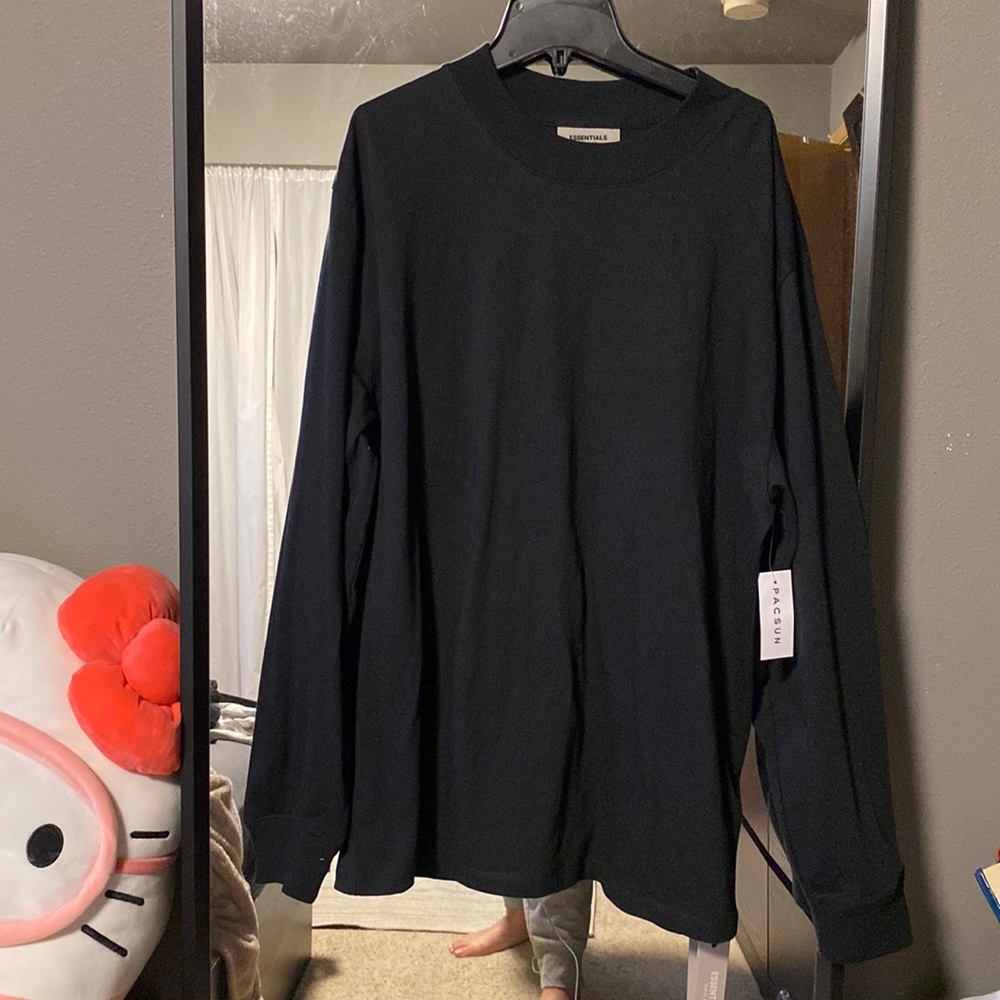 Fear Of God Black Men’s Essentials 3D Puff Logo Long Sleeve Top